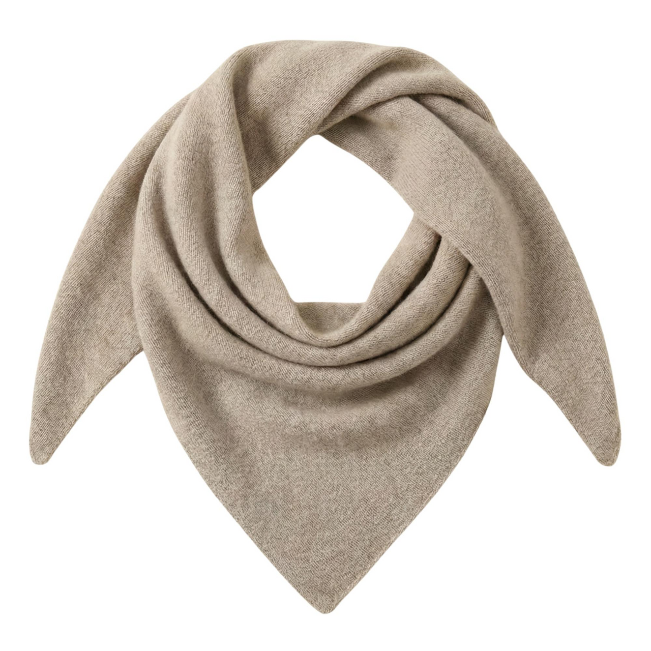 Khaki triangle wool scarf on a white background