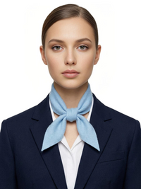 Thumbnail for Woman wearing a blue wool scarf and navy blazer on a white background