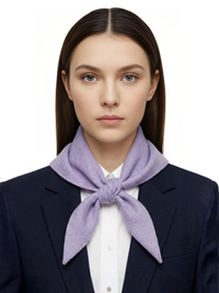 Thumbnail for Woman wearing a purple wool scarf around her neck against a white background