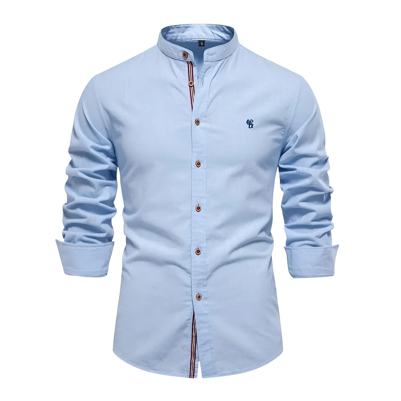 Light blue shirt with rolled-up sleeves on a white background