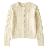 Thumbnail for Beige cable knit cardigan on a white background
