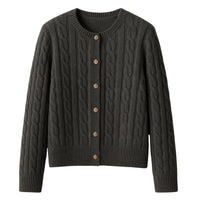 Thumbnail for Dark grey cable knit cardigan with gold buttons on a white background