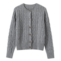 Thumbnail for Gray cable knit cardigan with button details on a white background