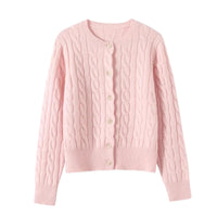 Thumbnail for Pink cable knit cardigan on a white background