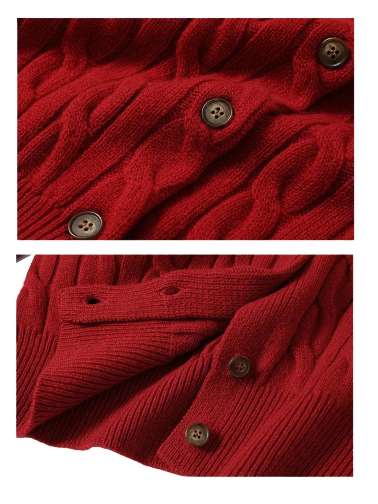 Close-up of a red textured fabric with buttons on a white background