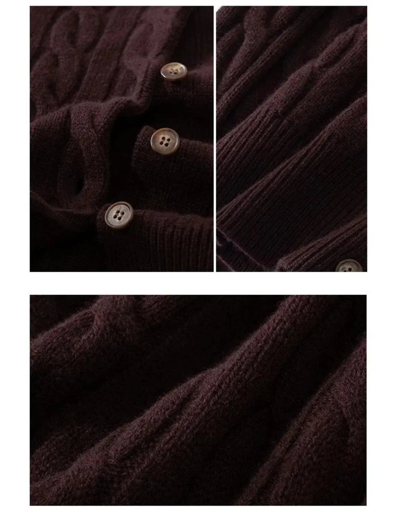 Collage of a dark brown textured fabric with button details