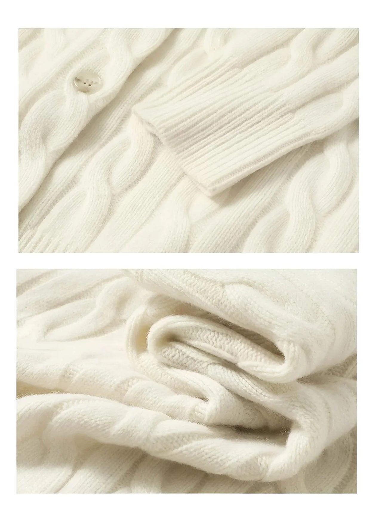 Close-up of a white knitted fabric with a textured pattern.