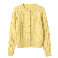 Thumbnail for Yellow cable knit cardigan on a white background