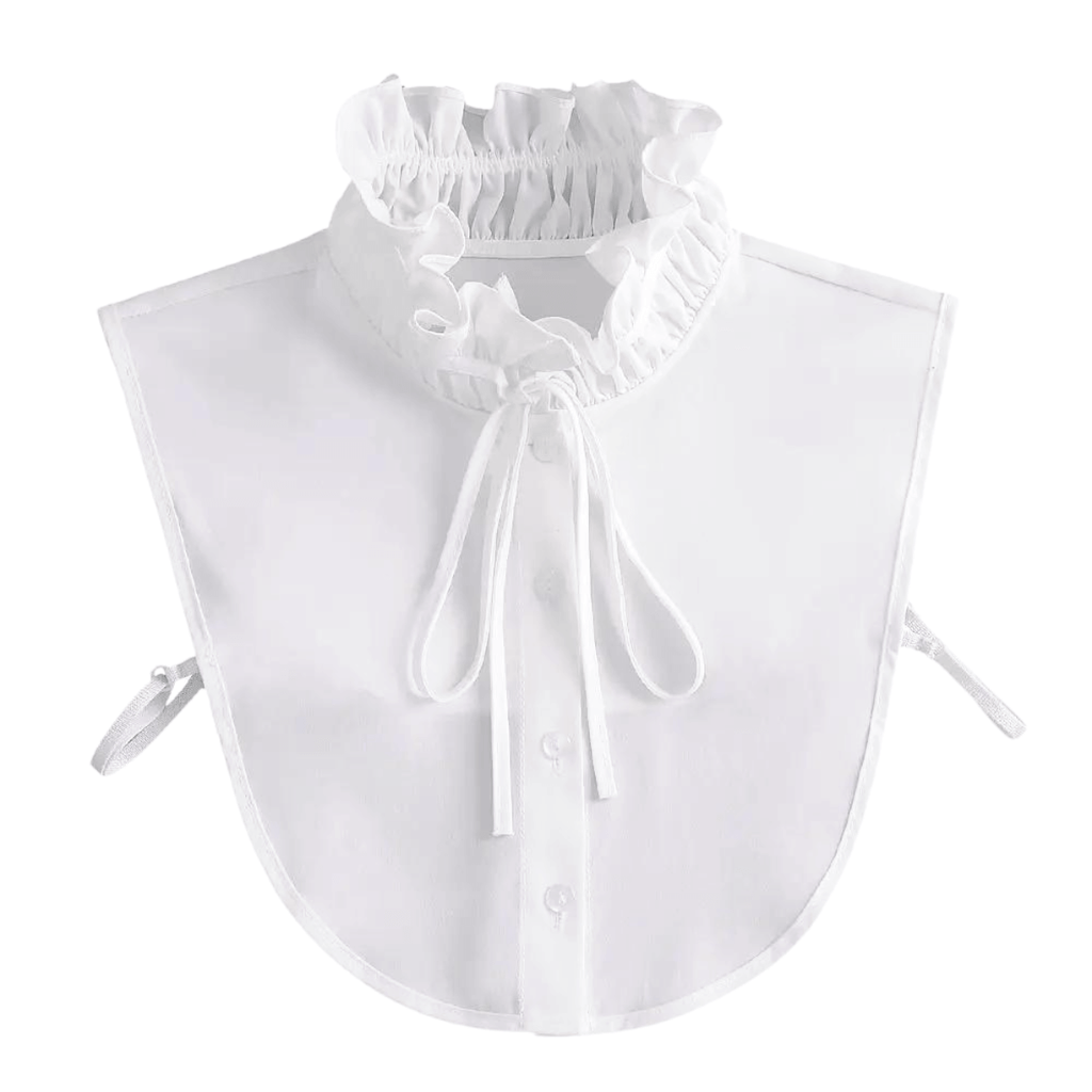 1pc Fake Collar - White High Neck Ruffle Detachable Shirt Collar With Lace Up Front for Women
