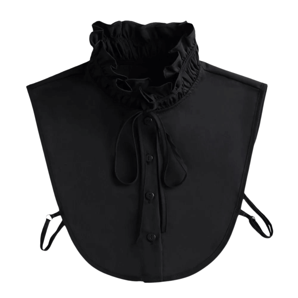 1pc Fake Collar - Detachable Black High Neck Ruffles Shirt Collar With Lace Up Front for Women