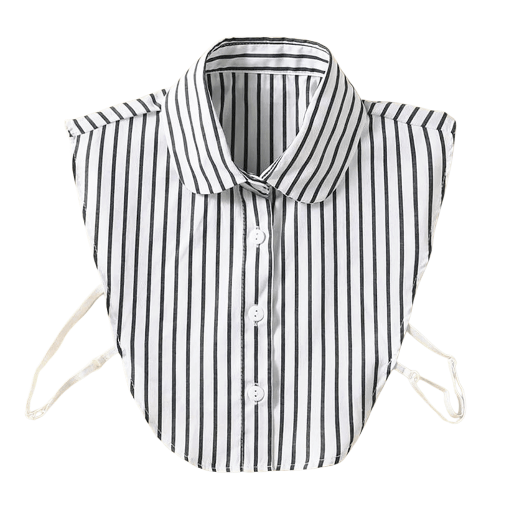 1pc Fake Collar - Detachable White with Black Stripes Shirt Collar for Women