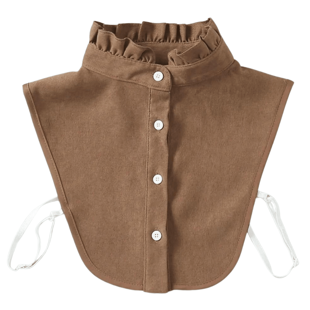 1pc Fake Collar - Detachable Brown High Neck Ruffle Shirt Collar for Women