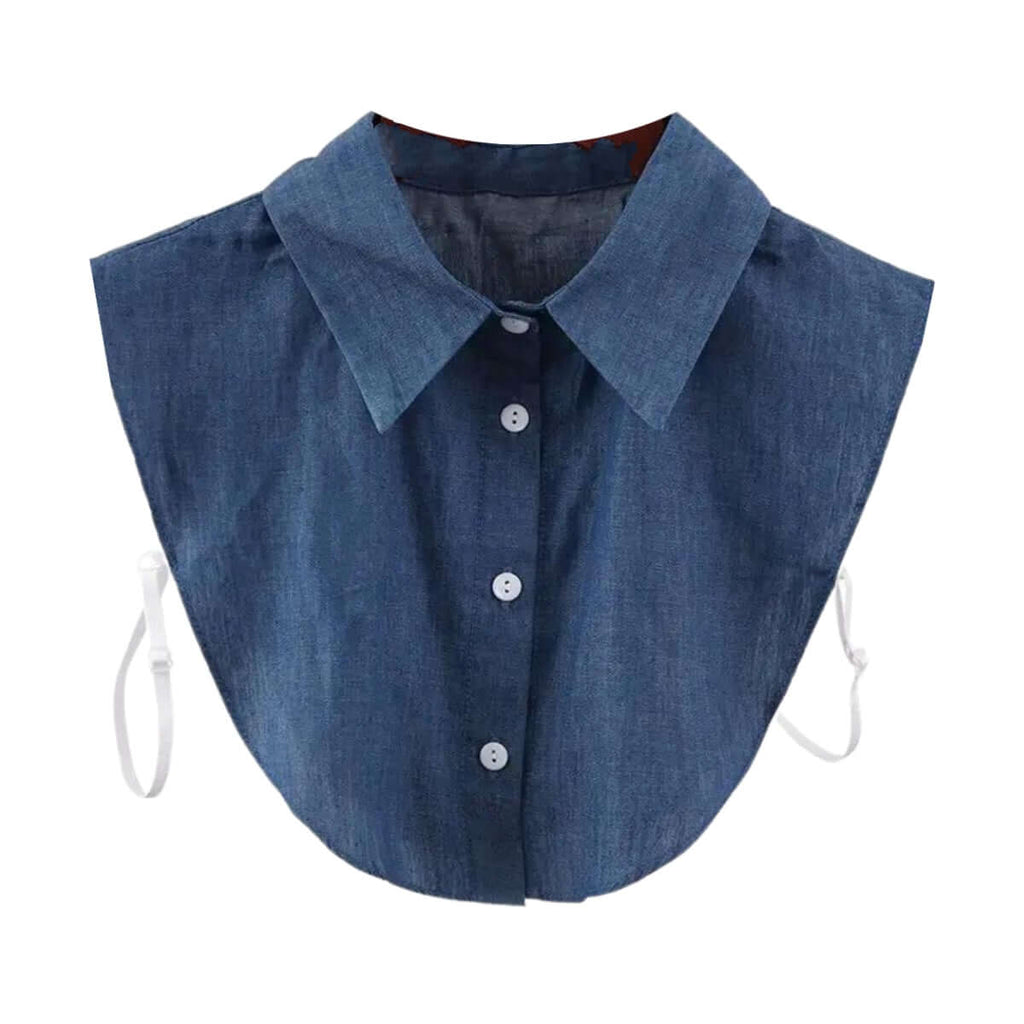 1pc Fake Collar - Detachable Darkest Blue Denim Shirt Collar for Women