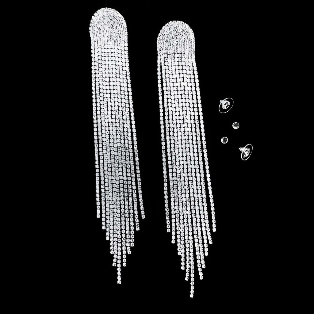 26cm Silver  Rhinestone Tassel Earrings for Women