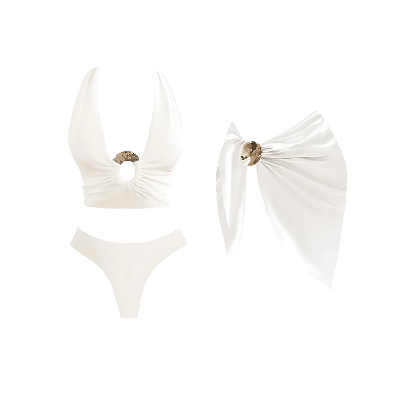 2Pcs Deep V Swimsuit Set With Long Skirt Women's Sexy Swimwear Sets Female Bikini Cut Out Biquini Beachwear, Drestiny, Sets, Skirts, Cover-Ups, One Piece Swimsuits, Bikinis, S, M, L, XL, One Shoulder, United States, Canada, USA, Australia, New Zealand, United Kingdom, UK, two piece sets, bikini cover ups, beach cover up sarong, bikini cover ups, bikini cover up skirts, sarong wrap cover up,  Dark Brown, White, Light Blue, Brown, Beige, Black, kaftan cover up uk, shopdrestiny.com