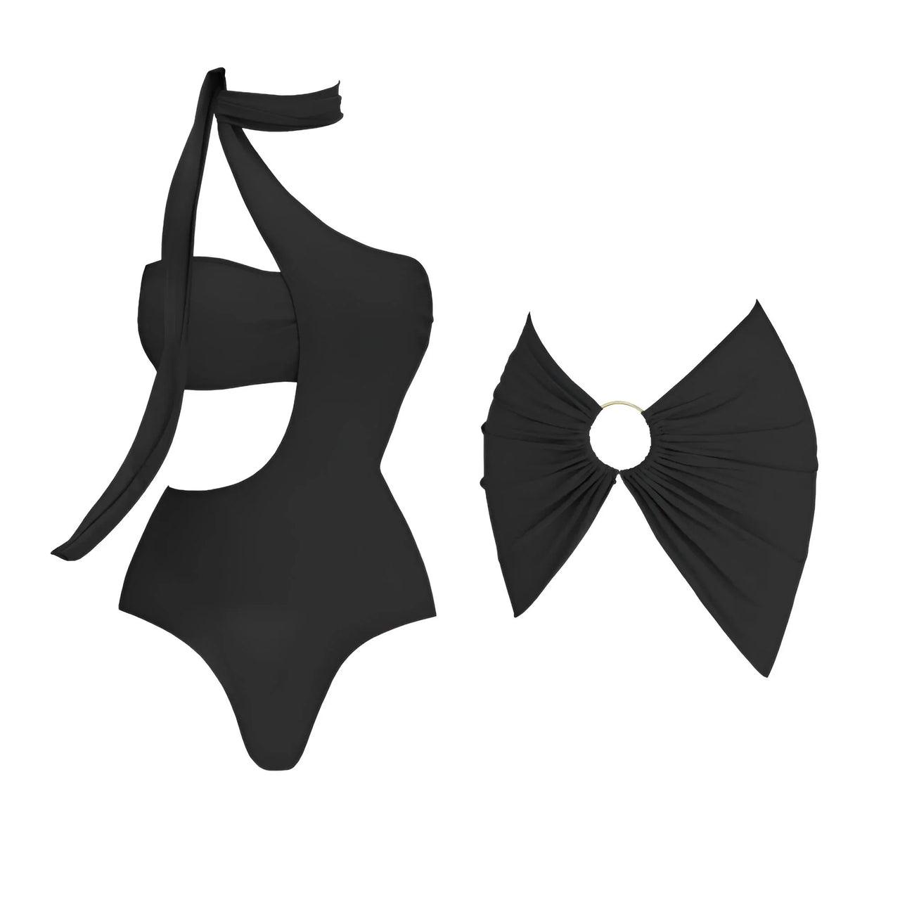 2Pcs Deep V Swimsuit Set With Long Skirt Women's Sexy Swimwear Sets Female Bikini Cut Out Biquini Beachwear, Drestiny, Sets, Skirts, Cover-Ups, One Piece Swimsuits, Bikinis, S, M, L, XL, One Shoulder, United States, Canada, USA, Australia, New Zealand, United Kingdom, UK, two piece sets, bikini cover ups, beach cover up sarong, bikini cover ups, bikini cover up skirts, sarong wrap cover up,  Dark Brown, White, Light Blue, Brown, Beige, Black, kaftan cover up uk, shopdrestiny.com