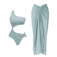 Thumbnail for 2Pcs Deep V Swimsuit Set With Long Skirt Women's Sexy Swimwear Sets Female Bikini Cut Out Biquini Beachwear, Drestiny, Sets, Skirts, Cover-Ups, One Piece Swimsuits, Bikinis, S, M, L, XL, One Shoulder, United States, Canada, USA, Australia, New Zealand, United Kingdom, UK, two piece sets, bikini cover ups, beach cover up sarong, bikini cover ups, bikini cover up skirts, sarong wrap cover up,  Dark Brown, White, Light Blue, Brown, Beige, Black, kaftan cover up uk, shopdrestiny.com