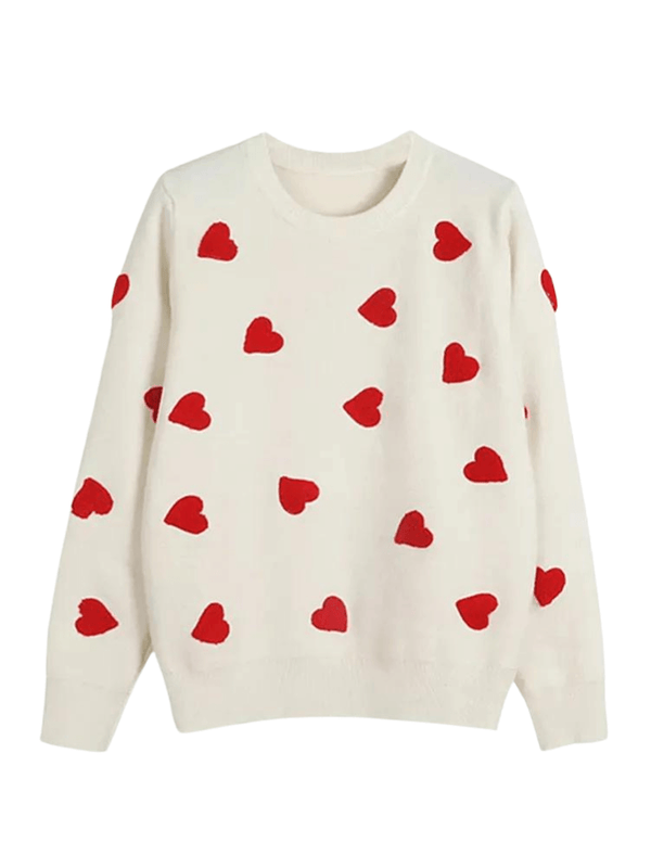 Beige 3-D Heart Sweaters For Women