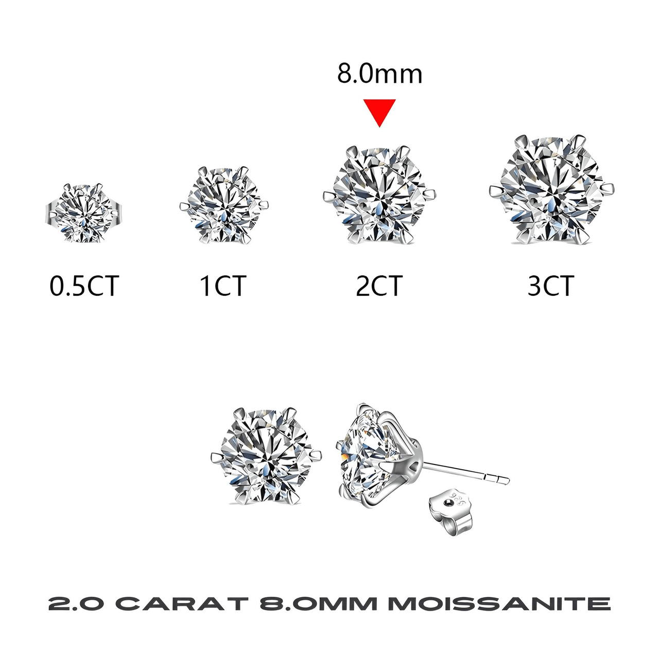 3.0 Carat Moissanite Gemstone Stud Earrings for Women Solid 925 Sterling Silver D color Solitaire Fine Jewelry -, Earrings , Drestiny , Australia, Canada, Earrings, New Zealand, Silver, United Kingdom, United States, White , Drestiny , www.shopdrestiny.com