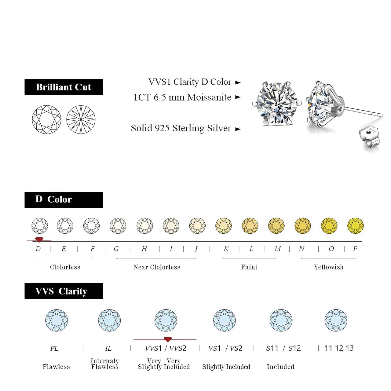 3.0 Carat Moissanite Gemstone Stud Earrings for Women Solid 925 Sterling Silver D color Solitaire Fine Jewelry -, Earrings , Drestiny , Australia, Canada, Earrings, New Zealand, Silver, United Kingdom, United States, White , Drestiny , www.shopdrestiny.com