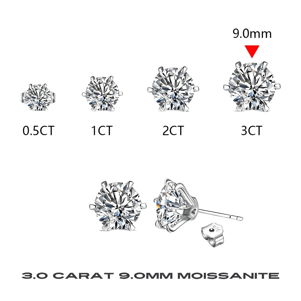 3.0 Carat Moissanite Gemstone Stud Earrings for Women Solid 925 Sterling Silver D color Solitaire Fine Jewelry -, Earrings , Drestiny , Australia, Canada, Earrings, New Zealand, Silver, United Kingdom, United States, White , Drestiny , www.shopdrestiny.com