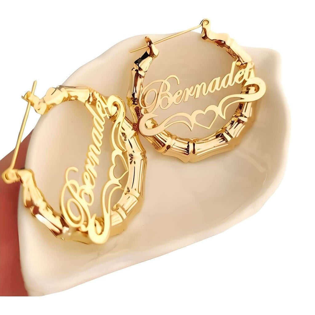 30mm-100mm Customized Name Gold Bamboo Earrings
