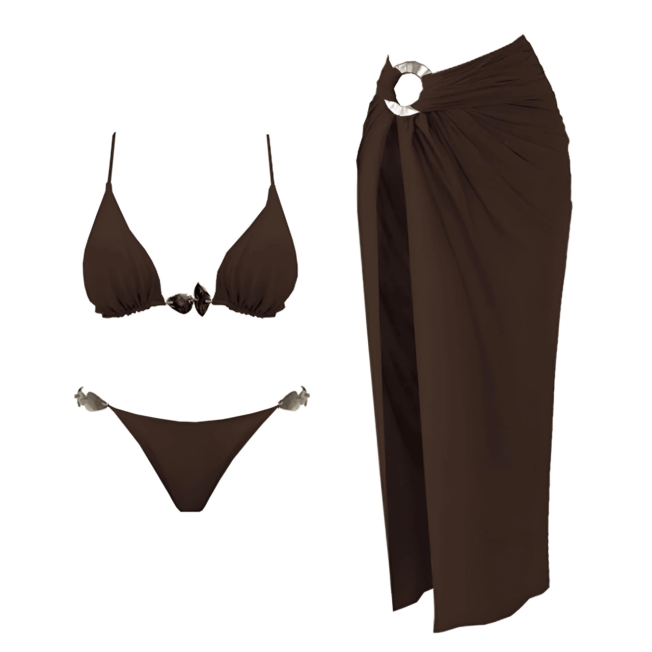 3Pc Shell Bikini Skirt Set Sexy Women's Swimsuit With Long Skirt Micro Swimwear High Cut Biquini Female Bathing Suit Beachwear, Drestiny, Bikinis, Skirts, Skirt Sets, Sets, Cover Ups, S, M, L, United States, USA, Australia, United Kingdom, UK, Green-Blue, Pink-Yellow, Teal-Brown, Light Green, Dark Brown, Black, White, Shell bikini skirt set, 3 piece shell bikini set, shell bikini with skirt, Beach shell bikini skirt set, shopdrestiny.com