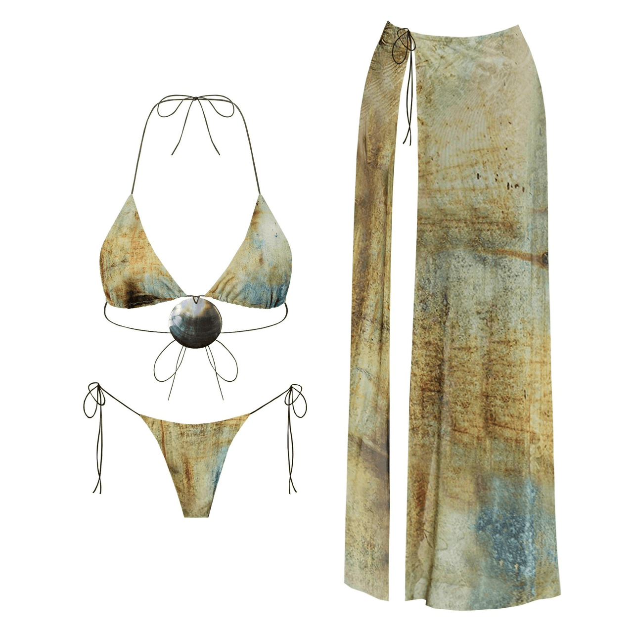 3Pc Shell Bikini Skirt Set Sexy Women's Swimsuit With Long Skirt Micro Swimwear High Cut Biquini Female Bathing Suit Beachwear, Drestiny, Bikinis, Skirts, Skirt Sets, Sets, Cover Ups, S, M, L, United States, USA, Australia, United Kingdom, UK, Green-Blue, Pink-Yellow, Teal-Brown, Light Green, Dark Brown, Black, White, Shell bikini skirt set, 3 piece shell bikini set, shell bikini with skirt, Beach shell bikini skirt set, shopdrestiny.com