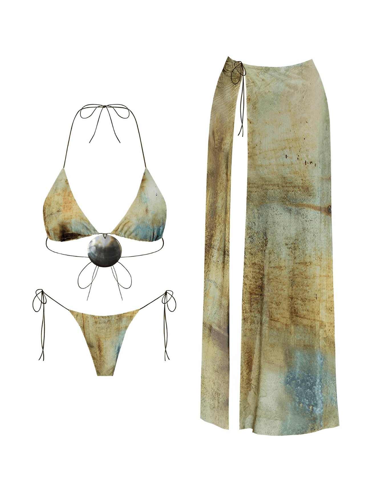 3Pc Shell Bikini Skirt Set Sexy Women's Swimsuit With Long Skirt Micro Swimwear High Cut Biquini Female Bathing Suit Beachwear, Drestiny, Bikinis, Skirts, Skirt Sets, Sets, Cover Ups, S, M, L, United States, USA, Australia, United Kingdom, UK, Green-Blue, Pink-Yellow, Teal-Brown, Light Green, Dark Brown, Black, White, Shell bikini skirt set, 3 piece shell bikini set, shell bikini with skirt, Beach shell bikini skirt set, shopdrestiny.com