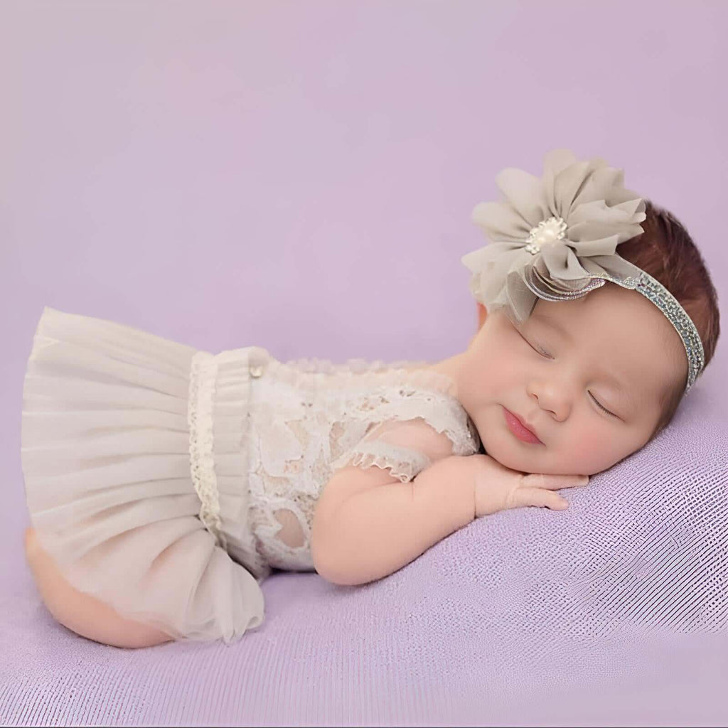 3Pcs Newborn Photography Baby Girl Grey Lace Set