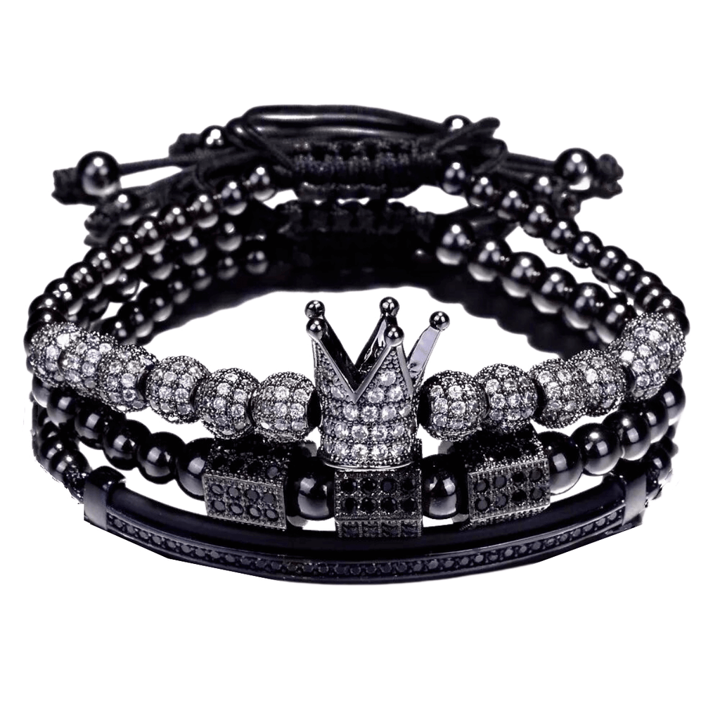3pcs/Set Luxury Jewelry Set - Micro Pave CZ Black Bracelets For Men