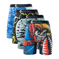 Thumbnail for Four pairs of men's boxer briefs with different designs on a white background