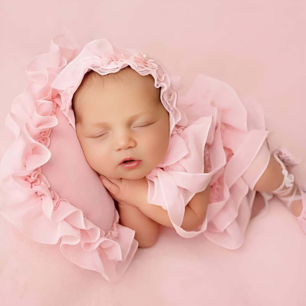 5Pcs Baby Lace Dress + Hat + Pillow + Shorts + Shoes Set - Pink