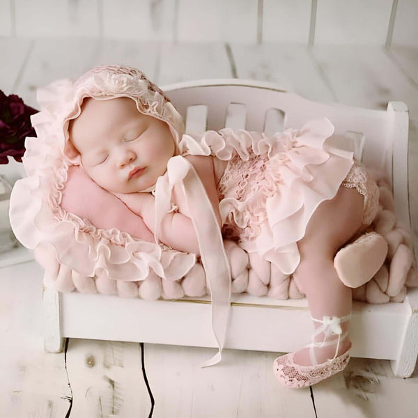 5Pcs Baby Pink Lace Dress + Hat + Pillow + Shorts + Shoes Set