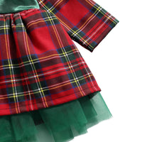Thumbnail for 6M-5 Years Girls Plaid Christmas Dresses Toddler Kids Red Green Plaid Bow Dresses For Girl