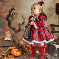 Thumbnail for 6M-5 Years Girls Plaid Christmas Dresses Toddler Kids Red Green Plaid Bow Dresses For Girl