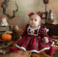 Thumbnail for 6M-5 Years Girls Plaid Christmas Dresses Toddler Kids Red Green Plaid Bow Dresses For Girl