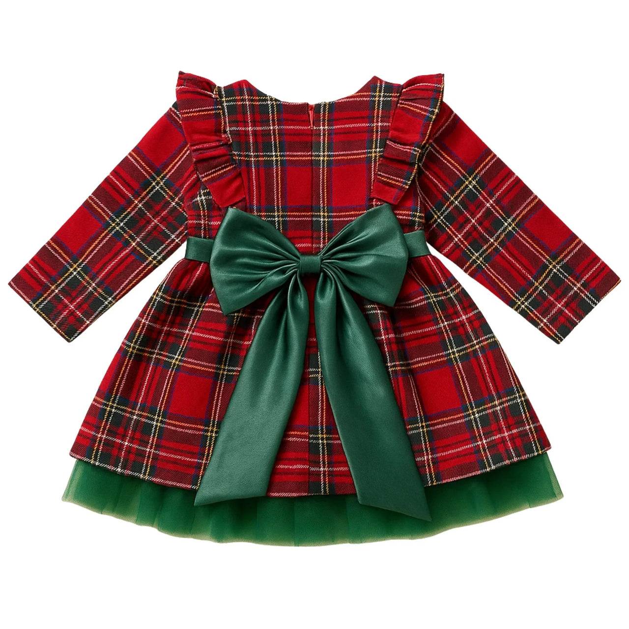 6M-5 Years Girls Plaid Christmas Dresses Toddler Kids Red Green Plaid Bow Dresses For Girl
