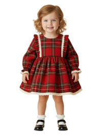Thumbnail for 6M-5 Years Girls Plaid Christmas Dresses Toddler Kids Red Green Plaid Bow Dresses For Girl