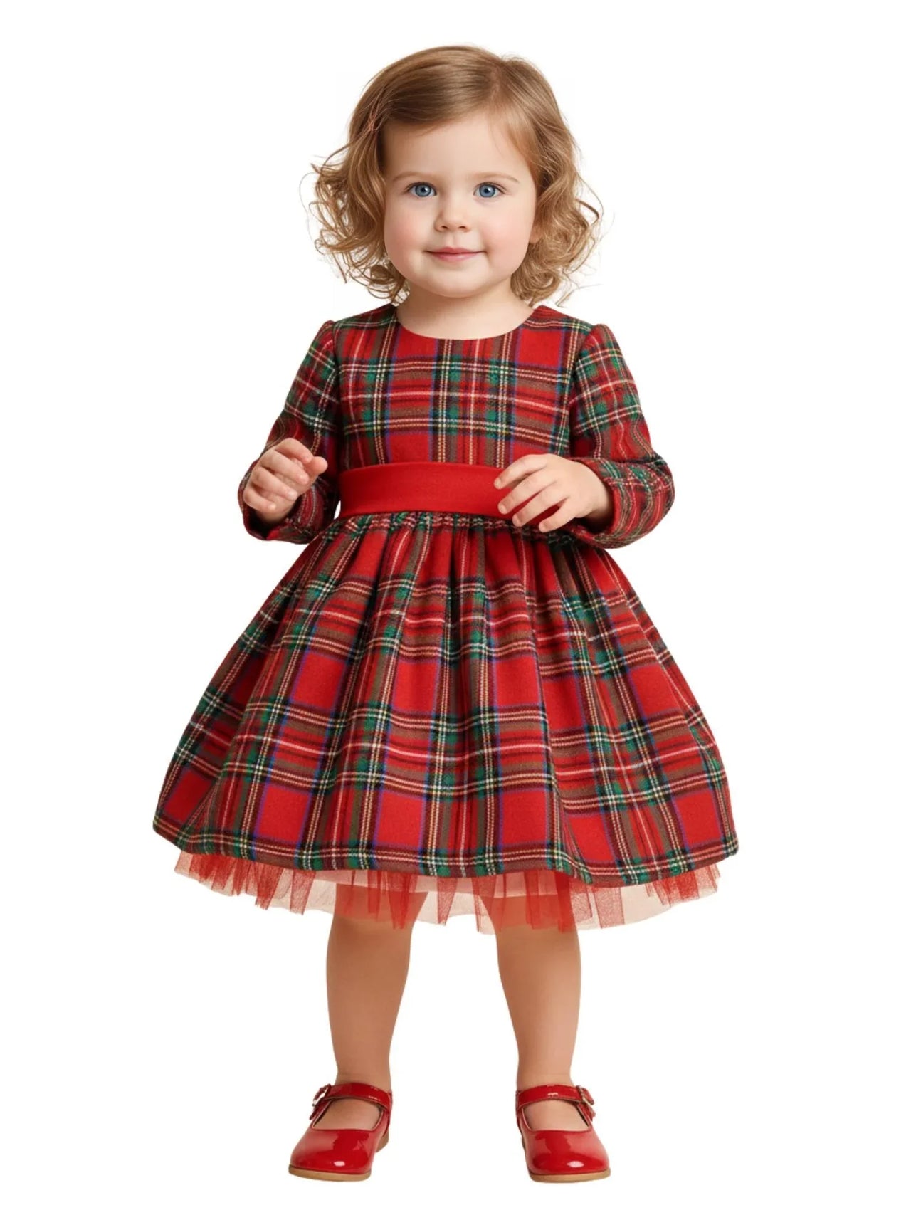 6M-5 Years Girls Plaid Christmas Dresses Toddler Kids Red Green Plaid Bow Dresses For Girl