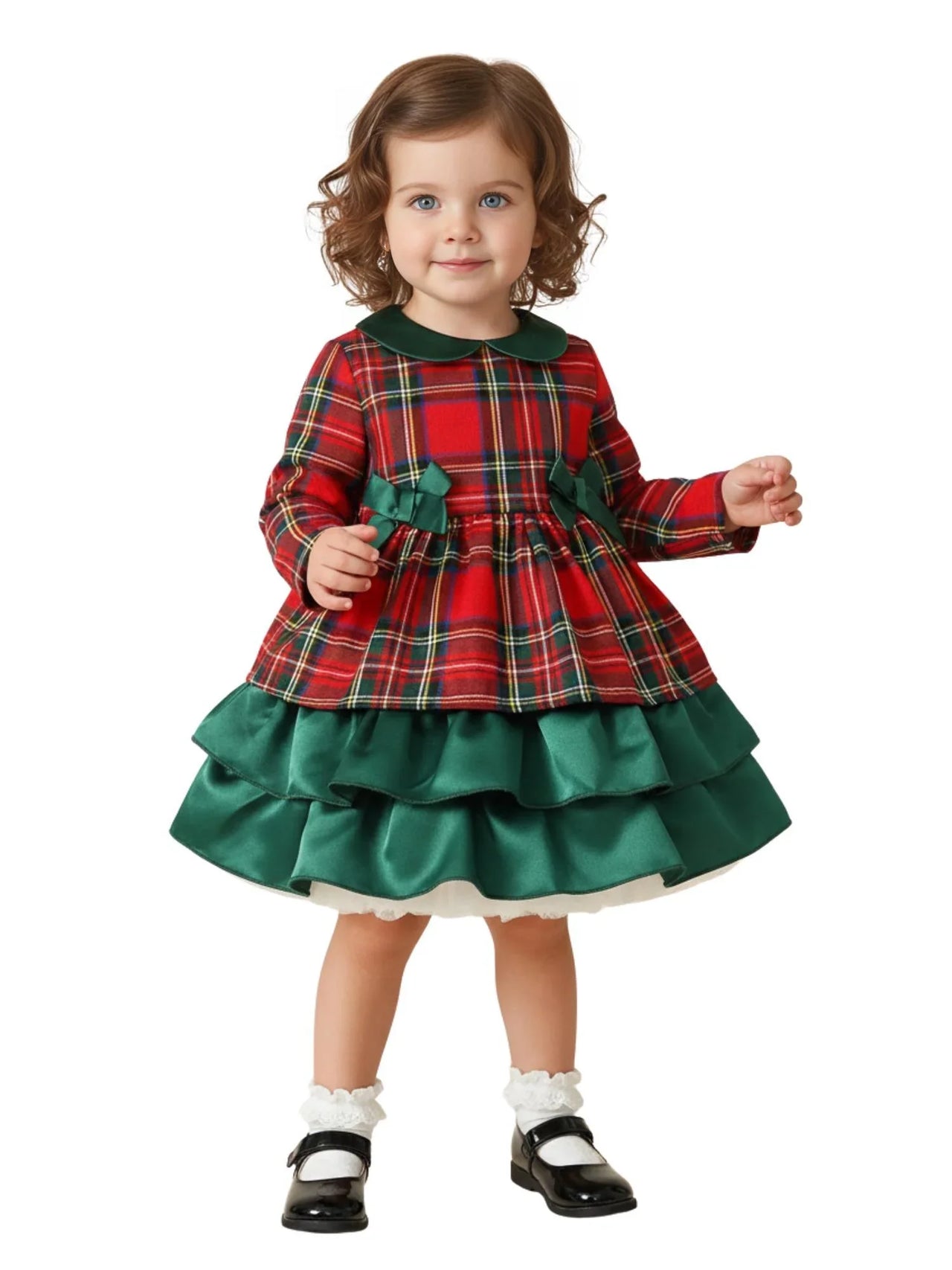 6M-5 Years Girls Plaid Christmas Dresses Toddler Kids Red Green Plaid Bow Dresses For Girl