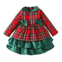 Thumbnail for Baby's red and green plaid dress with a tiered green skirt on a white background