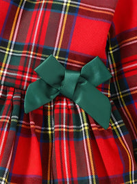 Thumbnail for 6M-5 Years Girls Plaid Christmas Dresses Toddler Kids Red Green Plaid Bow Dresses For Girl