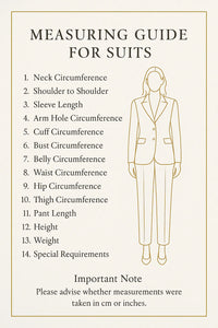Thumbnail for Measuring guide for suits with a line drawing of a person wearing a suit.