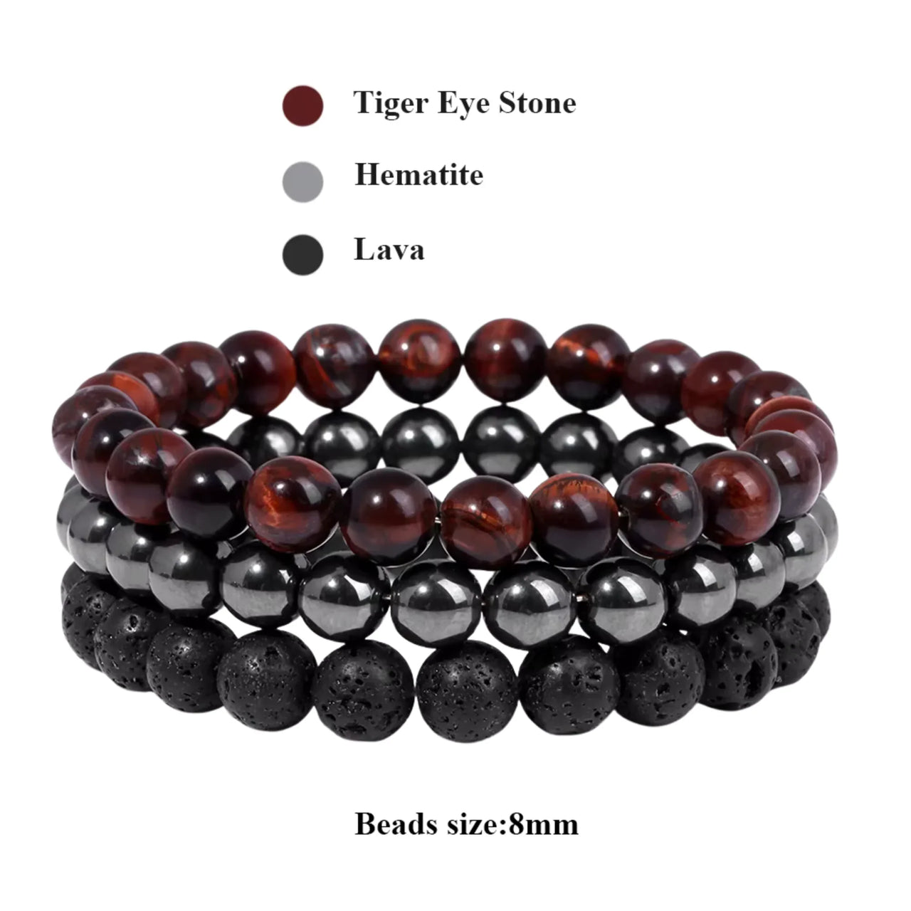 8mm 3Pcs Natural Stones Bracelet Set