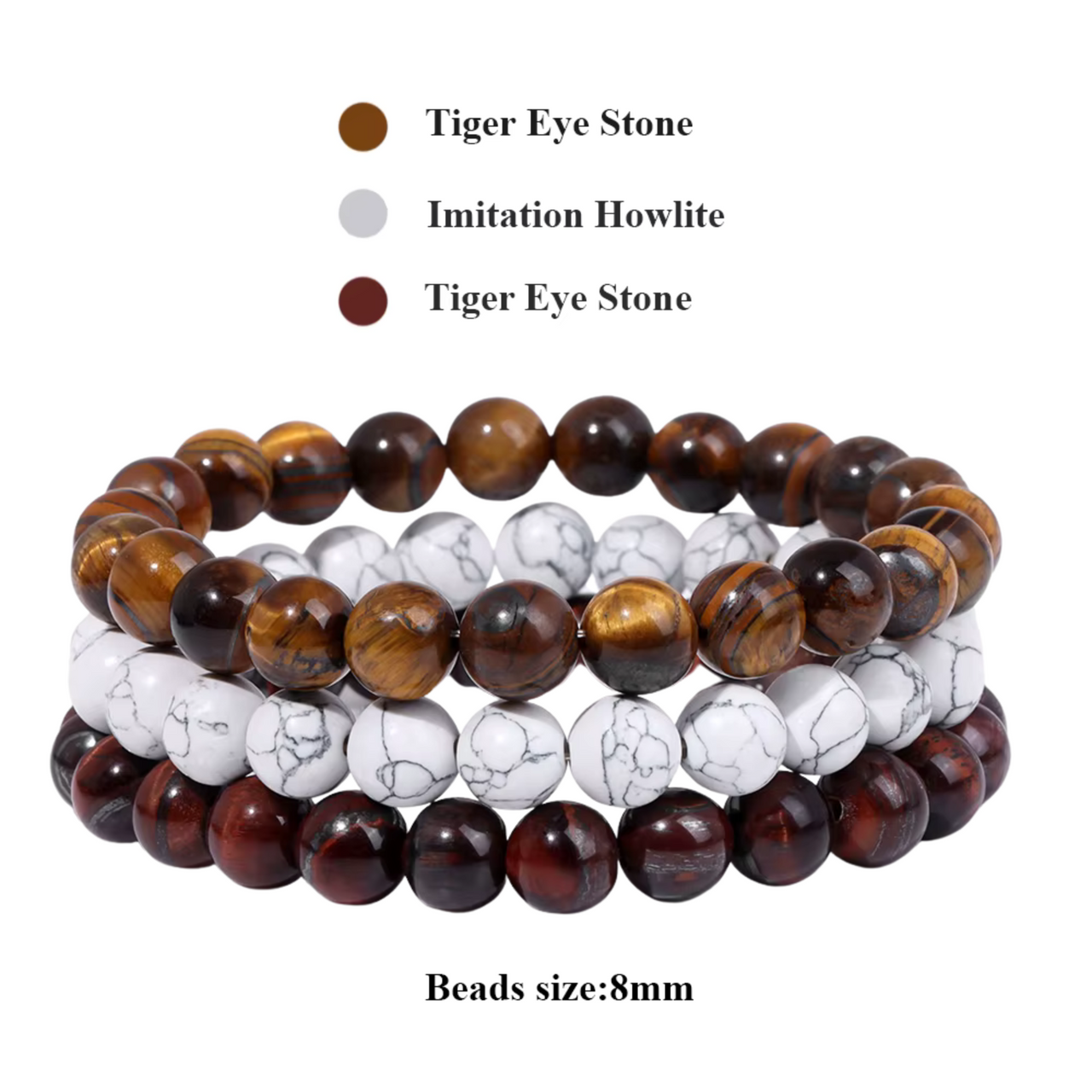 8mm 3Pcs Natural Stones Bracelet Set