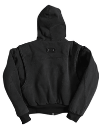 Thumbnail for Men's Hooded Canvas Short Jacket with Faux Fur Inside Loose Casual Hoodie, Drestiny, Coats, Jackets, United States, USA, Canada, Australia, New Zealand, United Kingdom, UK, Black, Khaki, S, M, L, XL, men's hooded short jacket, men's short hooded jacket, men's hooded short jackets, short hooded jacket men's canvas, black men's hooded short jacket, khaki men's hooded short jacket, shopdrestiny.com