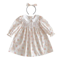 Thumbnail for Floral dress with a white collar and matching headband on a white background