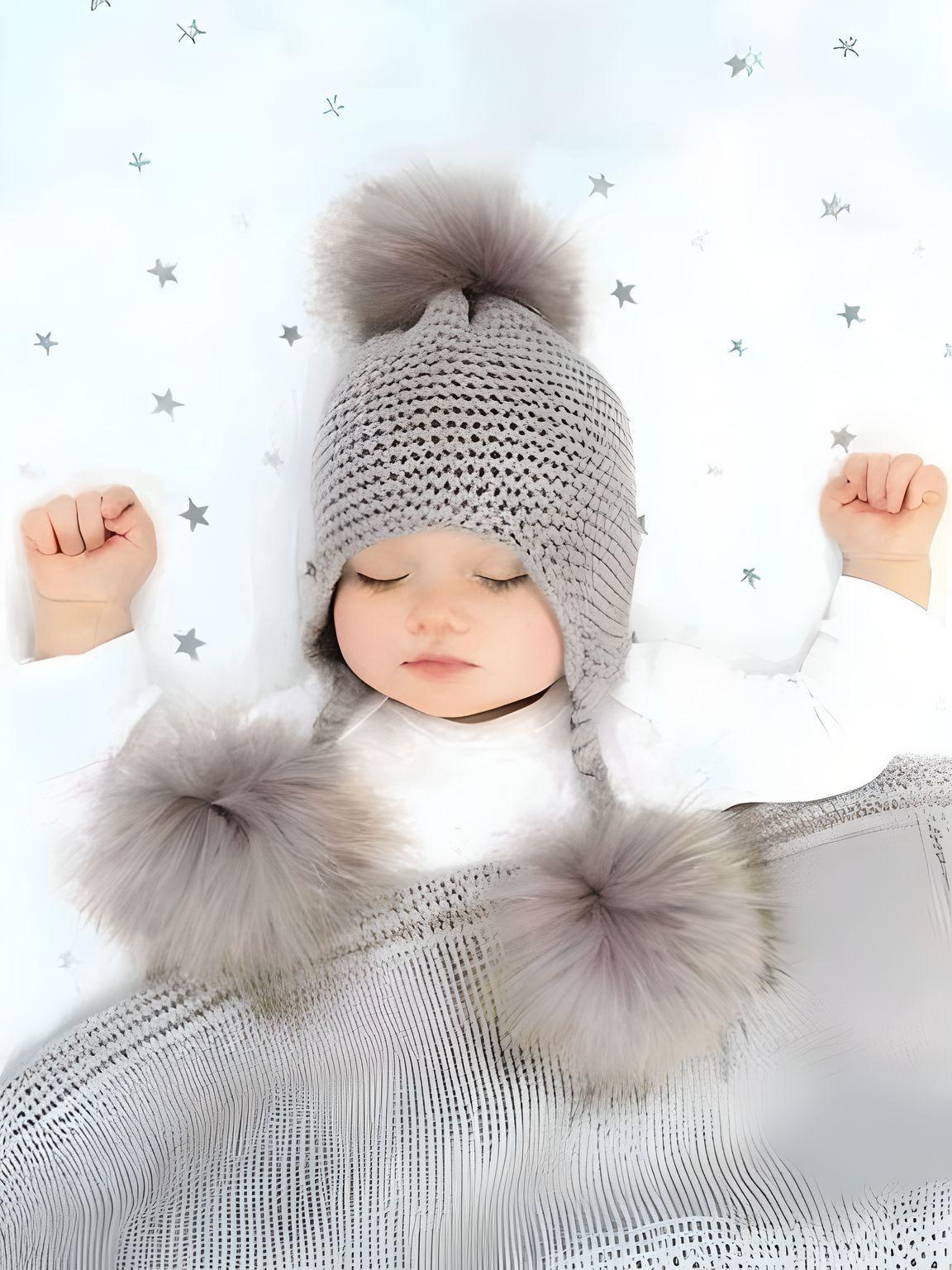 Baby Hat with Three Real Fur Pompoms -, Hats , Drestiny , Australia, Canada, Hats, New Zealand, United Kingdom, United States , Drestiny , www.shopdrestiny.com