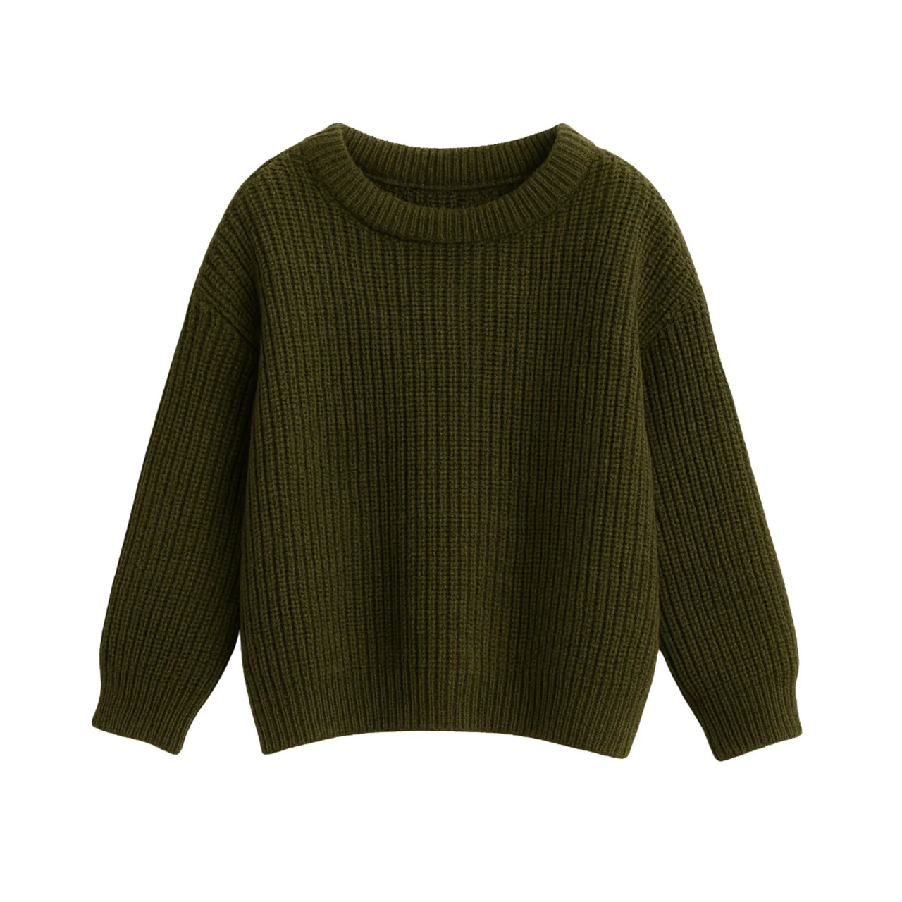 Green ribbed sweater on a white background